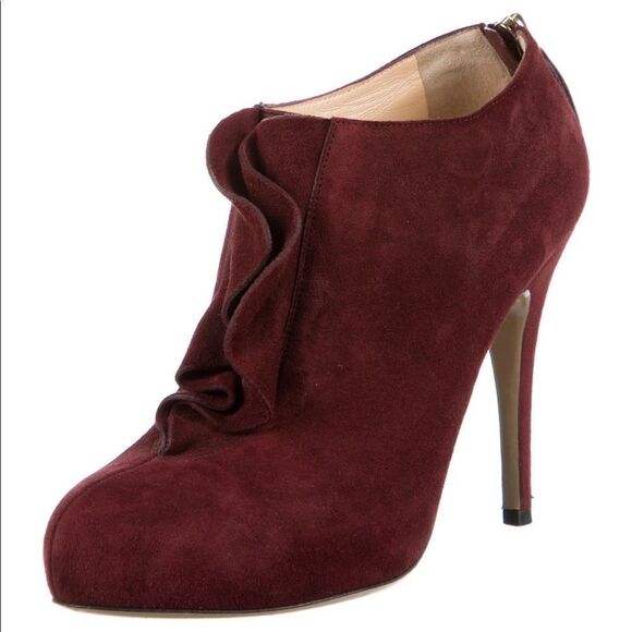 Valentino Garavani Suede Ankle Ruffle Lace-Up Booties - Picture 1 of 5